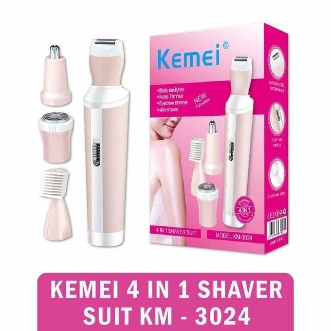 Kemei Rasoir électrique 4en1 pour Femmes, épilateur pour visage, nez, oreille, sourcil
