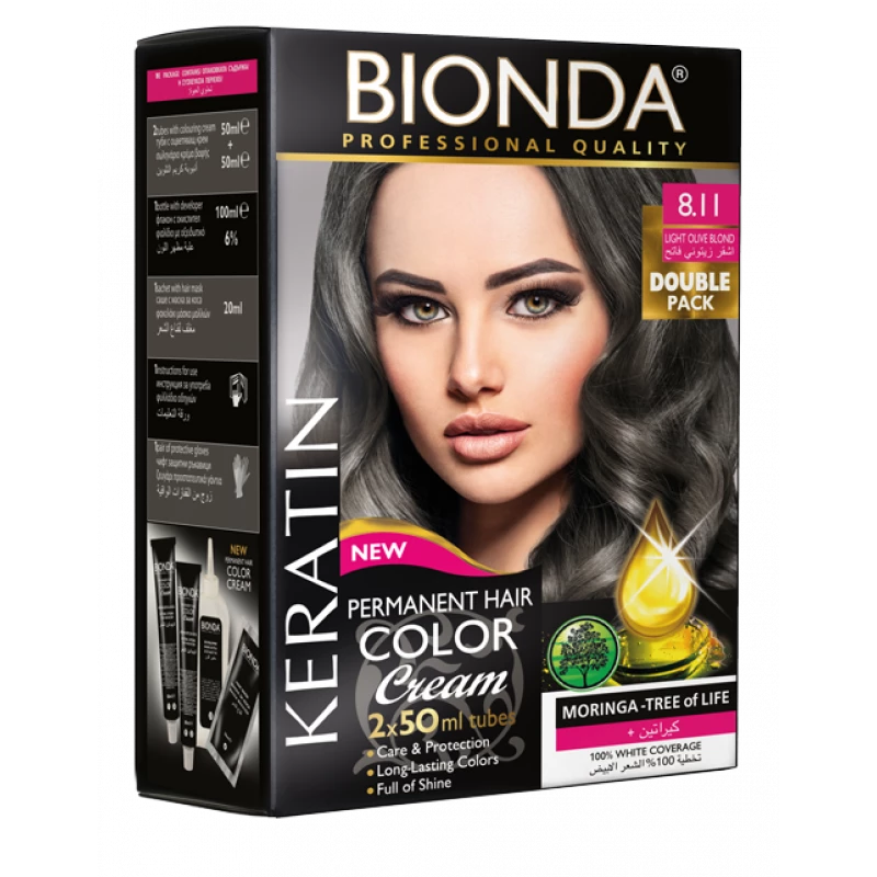Bionda Permanent Hair Color Professional Double № 8.11 Light Golden Blond 2 X 50ml