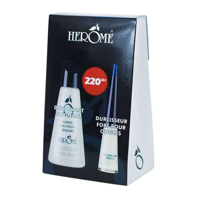 HEROME DISSOLVANT SOIGNANT 120ML + DURCISSEUR FORT POUR ONGLES 10ML